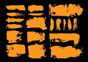 Orange paint brush strokes element set. Abstract grunge painting graphic element. Suitable for overlay or label template. vector