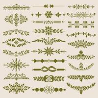 Classic Chartreuse color ornate design elements, decorative borders, dividers, geometric motif vector