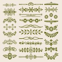 Classic Lime color ornate design elements, decorative borders, dividers, floral, geometric motif vector