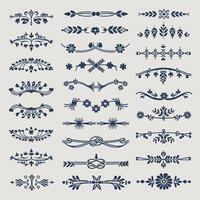 Classic Azure color ornate design elements, decorative borders, dividers, floral, geometric motif vector