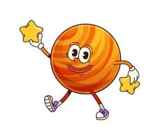 Solar system groovy planets character with stars vector