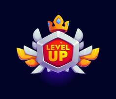 Level up game reward, rate icon with shining crown vector