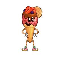 Ice cream and sundae cone groovy character vector