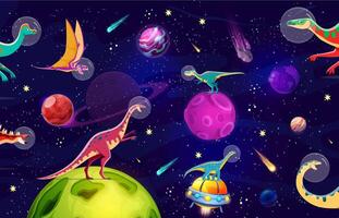 Cartoon dinosaur astronauts in outer space galaxy vector