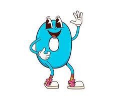 Cartoon math number zero retro groovy character vector