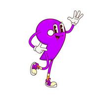 Math number nine cartoon retro groovy character vector