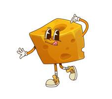 Funny groovy cheese character showing its tongue vector