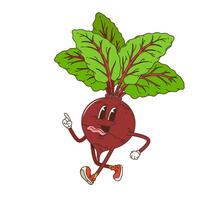 Groovy beet vegetable as retro cartoon character vector
