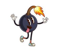 Groovy bomb character, explosive weapon vector