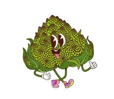 Groovy romanesco cabbage vegetable retro character vector