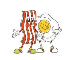 Cartoon retro groovy breakfast bacon and egg vector