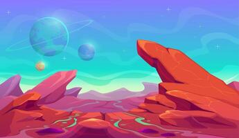Space planet surface with Mars mountains landscape vector