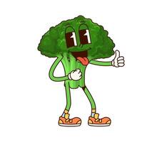 Groovy broccoli vegetable character, happy veg vector