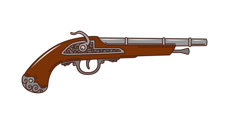 Musket gun, retro cartoon groovy pirate pistol