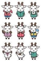 Goat characters in different clothes and poses vector