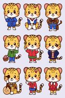 A set of cartoon leopard characters in different poses vector