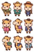Camel sticker set with different animals vector