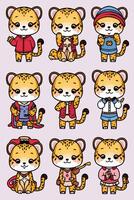 A set of cartoon leopards in different poses vector