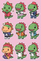 A set of stickers of dinosaurs with different poses vector
