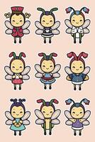 A set of cute cartoon insects with different colors vector