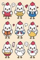 Cute chicken characters set of different poses vector