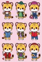 A set of cartoon leopard characters vector