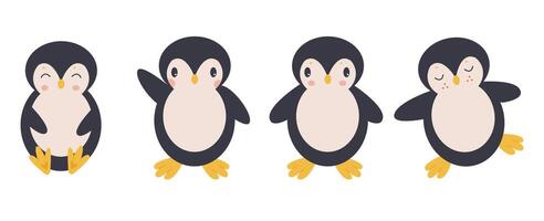 a set of 4 funny penguins on a white background vector