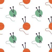Seamless pattern with a knitting ball and knitting needles vector