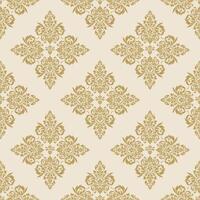 Seamless golden damask pattern on beige background. vector