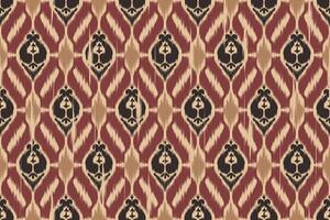 Seamless Traditional Ikat Pattern in Red, Black, and Beige Tones Featuring Bold Geometric and Ornamental Motifs. Ideal for Textile Design, Wallpaper, and Home Decor with Ethnic and Rustic Appeal. vector