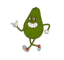 Cartoon groovy avocado vegetable retro character vector