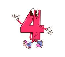 Math number four isolated cartoon groovy character vector