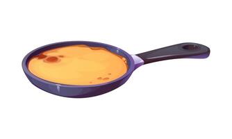 Frying pan with a partially cooked pancake inside vector