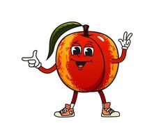 Cartoon groovy nectarine fruit character gesturing vector