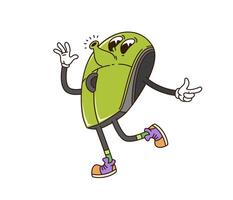 Groovy computer mouse, retro cartoon character vector