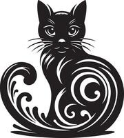 Cat Sitting in Moonlight Design, Simple Cat Outline for Embroidery Patterns, Charming Cat vector
