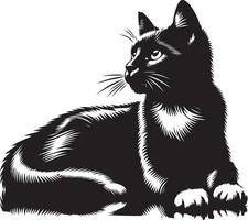 Sophisticated Kitty Shape for Branding, Silhouette of Sitting Cat, Artistic Black Cat Outline vector