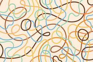 Abstract noodle background with vibrant wavy lines. Colorful spaghetti and ramen design isolated on a soft yellow background. Creative playful geometric art. vector