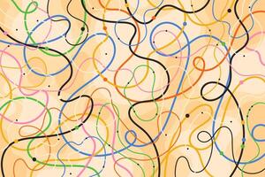 Colorful abstract curvy lines on a yellow tone background. Noodle lines. Geometric design. vector