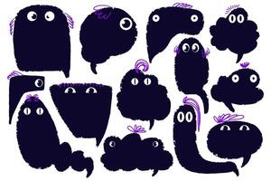 Black chat bubble collection with cartoon eyes isolated on a white background. Abstract text boxes for selecting text. vector
