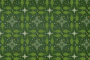 Green winter pattern with beautiful snowflakes. Elegant background design. vector