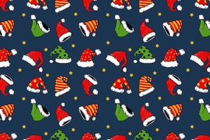 Santa hat pattern in hand drawn style. Pencil drawings with a retro vibe. Repeatable pattern with hats. Holiday background vector