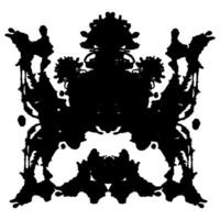 Rorschach-style symmetrical ink splash with abstract lines. Hand-brushed black design for psychological tests vector