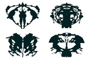 Black abstract ink splash with geometric symmetry. Rorschach-inspired design for psychological testing. vector