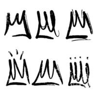 Collection of grunge crowns with grunge texture. Black crowns drawn with spray and in graffiti style isolated on a black background. vector