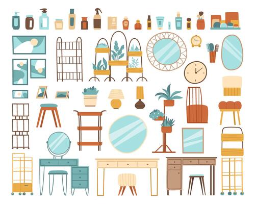 Set with dressing table and cosmetics for interior