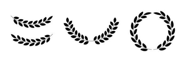 Set of black laurel wreath and branches isolated on transparent background. Leaf in circle frames. Simple illustration of laurel wreath. Symbol of victory and achievement. Heraldic Coat of Arms decor vector