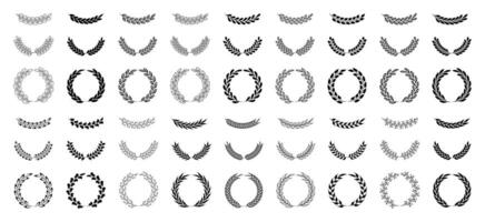 Circular laurel foliate icon set on transparent background. Award laurel wreath and branches with leaves. Silhouette flat style chaplet emblems. Leaves victory frame. Floral branch border. vector
