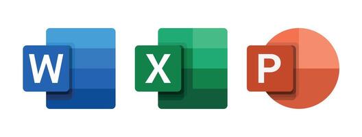 Word, Excel, PowerPoint. A collection of popular Microsoft office applications. logos. Editorial icons. Logo collection in flat style. Logo current version. Microsoft windows products icon vector