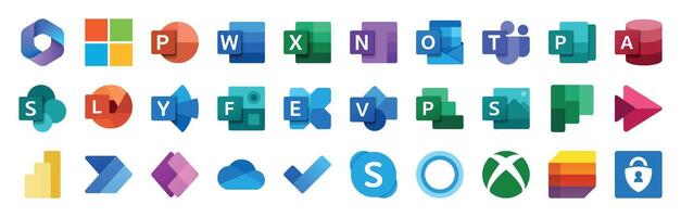 Microsoft Office 365 product icons. Popular office applications for different tasks set of logos. . editorial illustration on transparent background. Microsoft windows products icon vector
